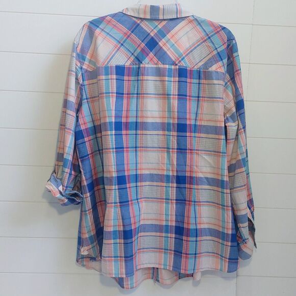 NEW Talbots Plaid Long Sleeve 100% Cotton Shirt Women's 22W Colorful Flip Cuff - Picture 3 of 8